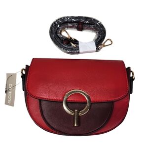 Chico's Red Burgundy Colorblock Leather Mini Saddle Crossbody Bag  NWT Glam Mod